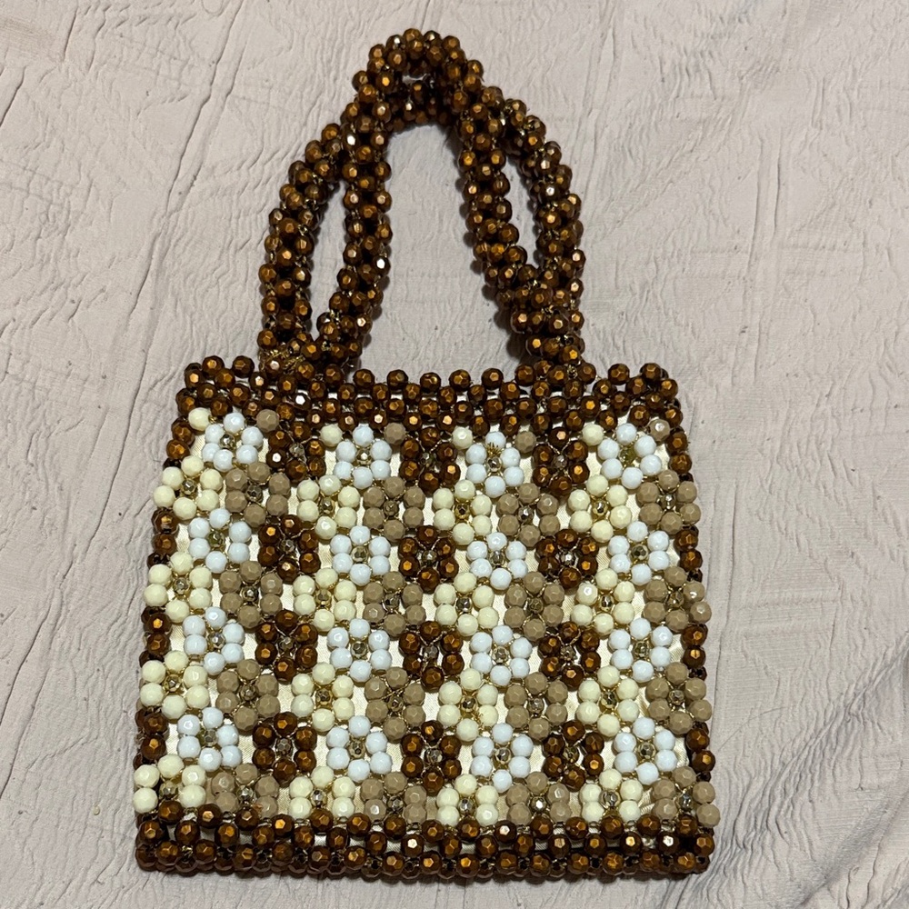 Vintage 60s Beaded Brown and Cream Handbag made in Italy final sale